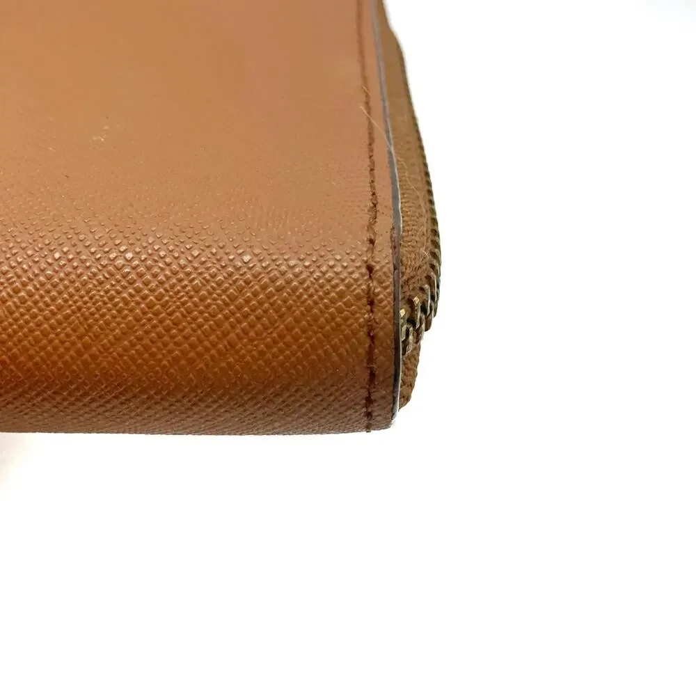 Kate Spade Cognac Saffiano Leather Zip Around Continental Wallet Gold Logo 2010s